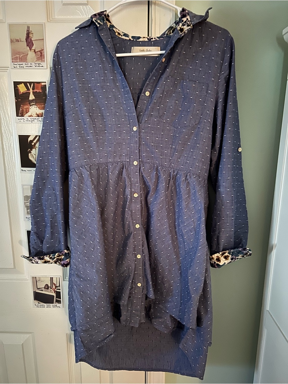 Anthropologie Isabella Sinclair Blue Polka Dot Button-Up Dress